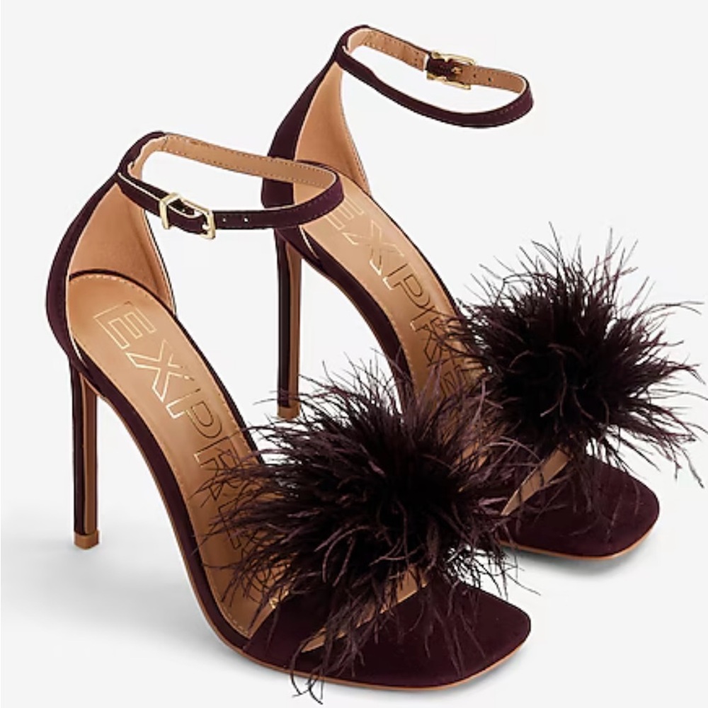 ❤️🍷 NWT Express Wine Feather Embellished Heels Size 10